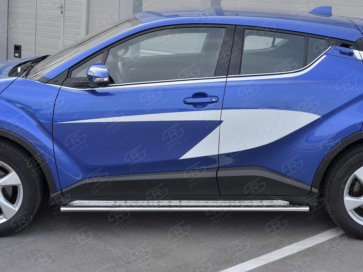Пороги труба 75х42 овал с проступью TCHO-003030 для автомобиля TOYOTA C-HR 2018-, Slitkoff