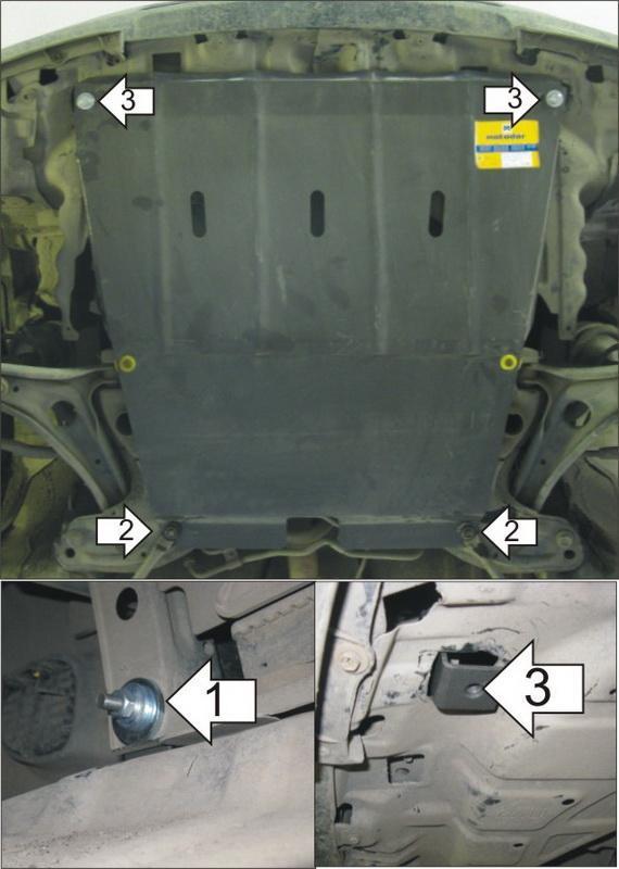 Защита стальная Мотодор (Двигатель, Коробка переключения передач), 2 мм, Сталь для Toyota Yaris 1999-2005 арт. 02521
