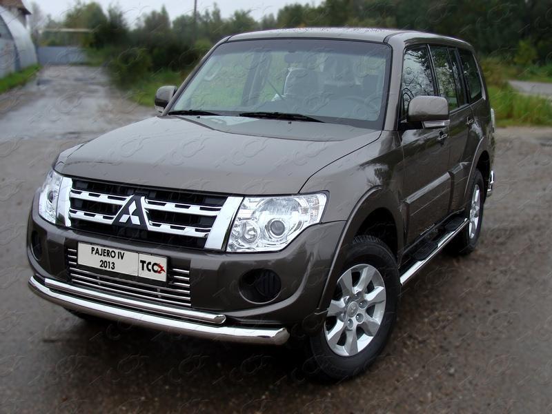 Защита передняя нижняя 76,1/42,4 мм для автомобиля Mitsubishi Pajero IV 2011-2014, TCC Тюнинг MITPAJ413-01