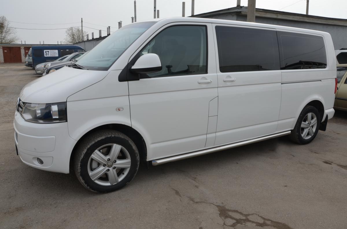 Защита  штатного порога (длинная база) для автомобиля VOLKSWAGEN T5  Caravella 2009-2015, Россия VWK.15.32-1