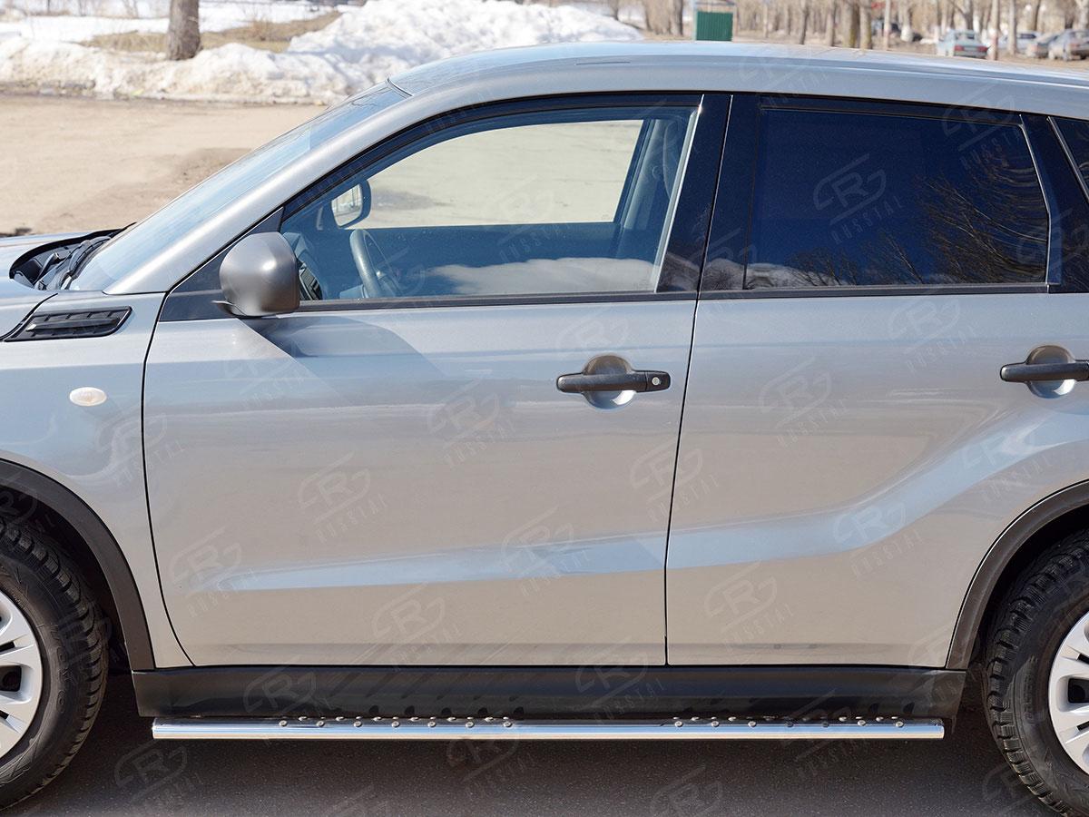 Пороги труба d75х42 овал с проступью Suzuki Vitara 2015, Slitkoff SVO-002641