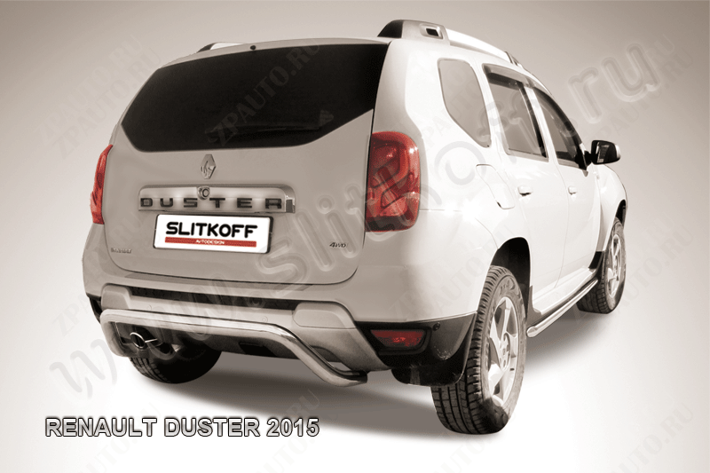 Защита заднего бампера d57 скоба Renault Duster (2015-2021) Black Edition, Slitkoff, арт. RD15008BE