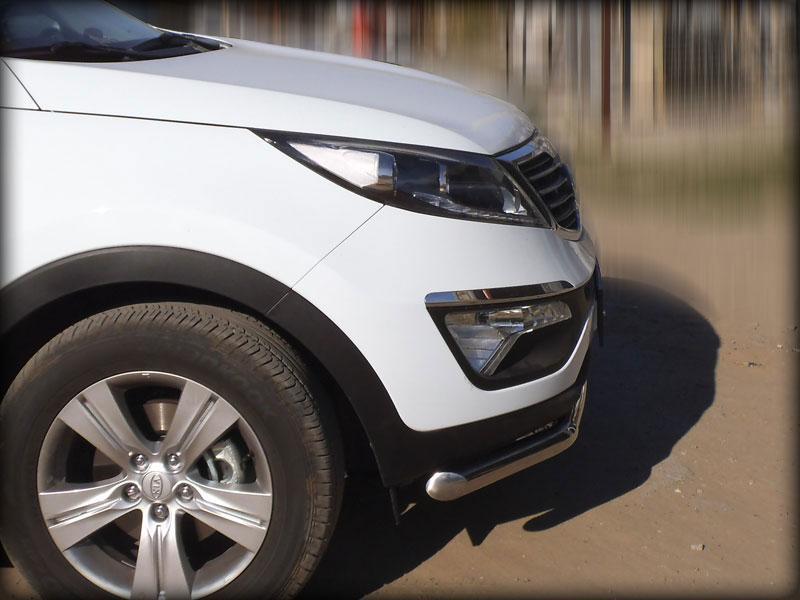 Дуга передняя по низу бампера одинарная радиусная с загибами d-60 для KIA Sportage 2010, Технотек KSP10_1