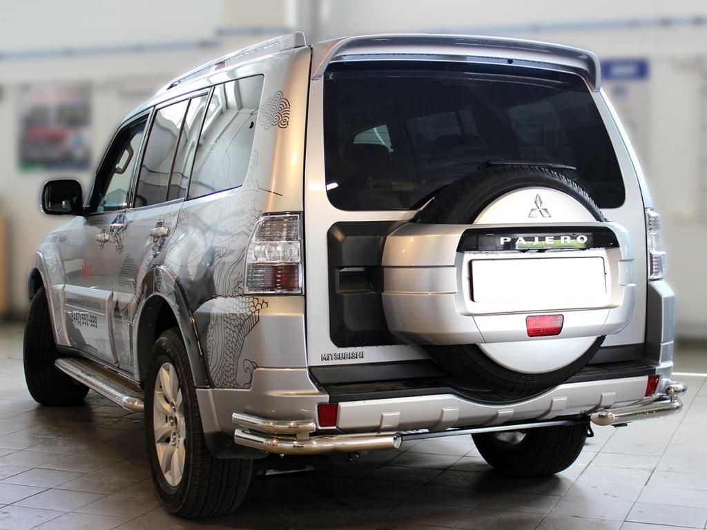 Защита заднего бампера "уголки" d 76+53 для автомобиля Mitsubishi Pajero 4 2012-2014г.в., Технотек, арт. МР2012_2.2