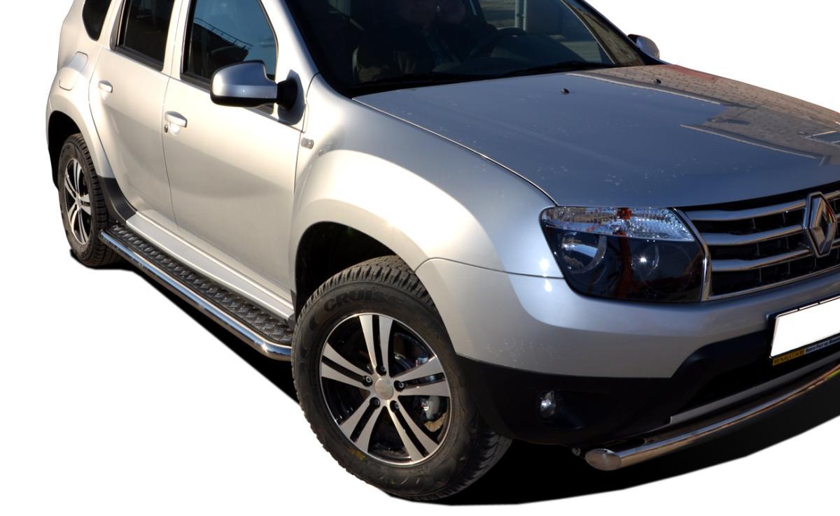 Пороги с накладным листом для автомобиля RENAULT Duster 2011. RD.11.41, Россия
