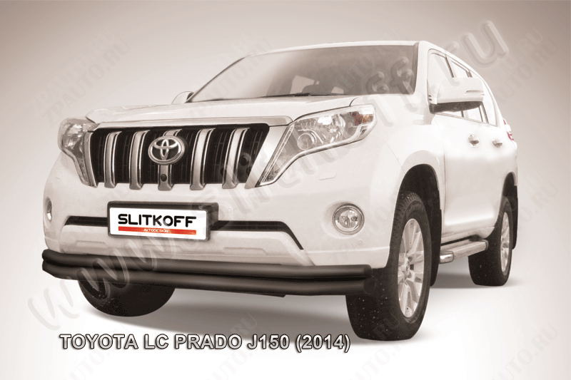 Защита переднего бампера d76+d57 двойная длинная черная Toyota Land Cruiser Prado J150 (2013-2017) , Slitkoff, арт. TOP14-006B