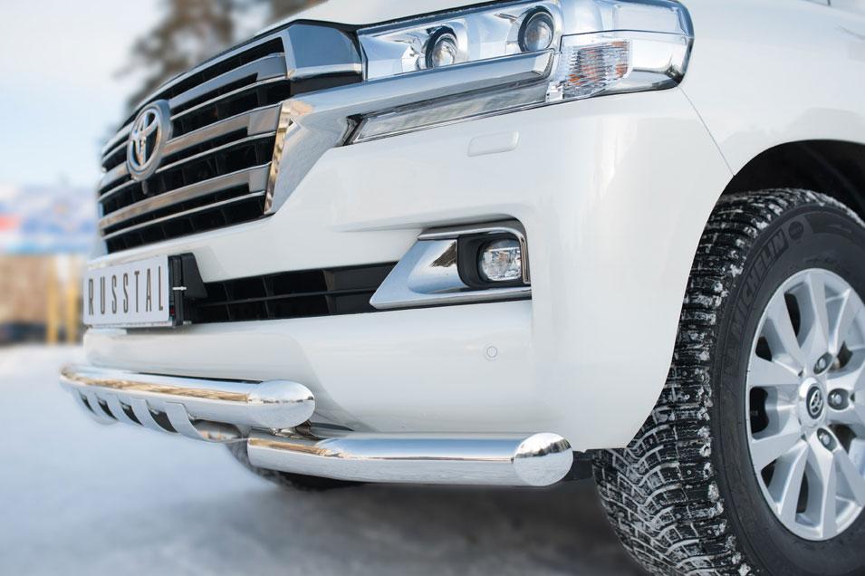 Защита переднего бампера d76/76 с клыками для Toyota Land Cruiser 200 2015, Slitkoff TLCZ-002164