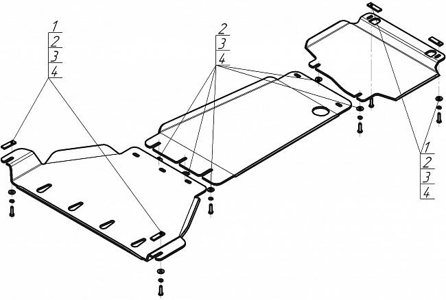 Защита алюминиевая Мотодор (Двигатель, Передний дифференциал, Коробка переключения передач, Раздаточная коробка), 8 мм, алюминий для Dodge Ram 1500 TRX 2021- арт. 382908