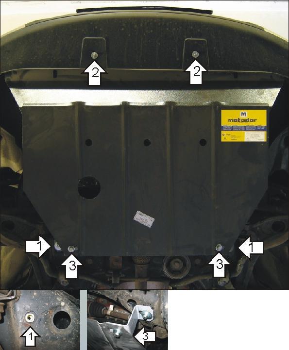 Защита стальная Мотодор (Двигатель, Коробка переключения передач), 2 мм, Сталь для FIAT Punto 1999-2003 арт. 00605