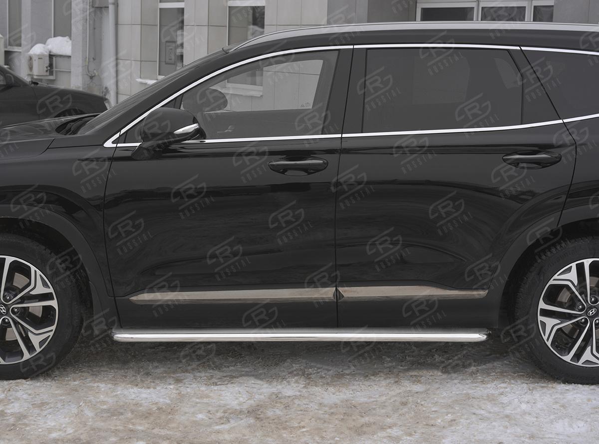 Пороги труба d42 с листом (Лист нерж, проф. нерж) (вариант 3) HSFL-0031723 для автомобиля HYUNDAI SANTA FE 2018-, Slitkoff