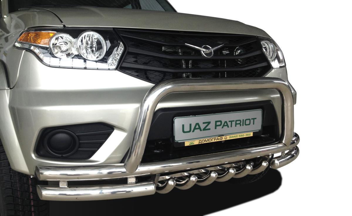 Защита переднего бампера «акула»+ низкая скоба для автомобиля УАЗ Патриот  2014-2017. UAP.14.77, Россия