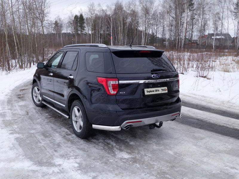 Защита задняя (уголки овальные) 75х42 для Ford Explorer 2015 (Форд Эксплорер 2015), ТСС FOREXPL16-20, TCC Тюнинг
