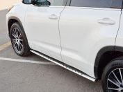 Пороги труба d75х42 овал с проступью на Toyota Highlander 2016, Руссталь THRO-002620