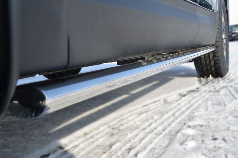 Пороги труба d75х42 овал с проступью для Hyundai Santa Fe 2012, Slitkoff HSFO-001223