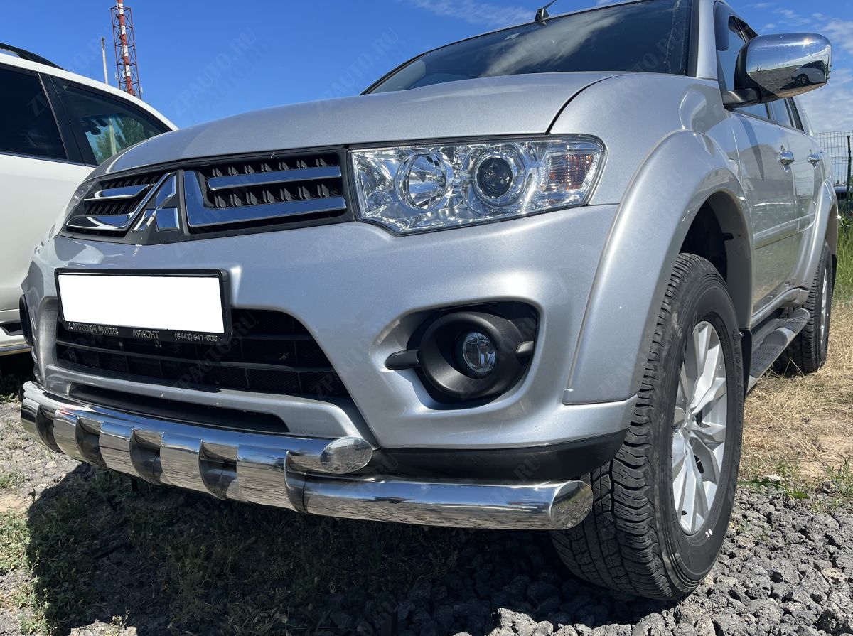 Защита переднего бампера двойная с перемычками для автомобиля Mitsubishi Pajero Sport 2008 арт. MSPS.08.75