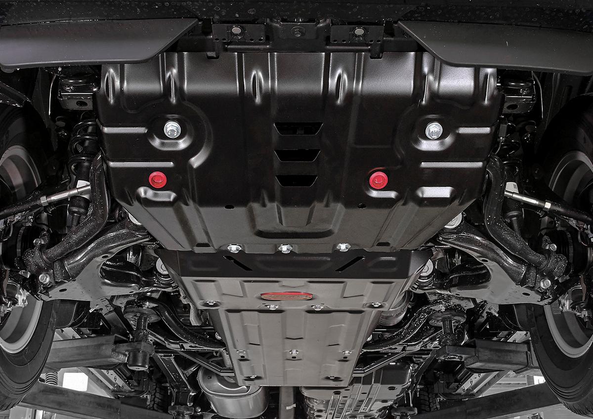 Защита радиатора, картера, КПП и РК АвтоБроня для Toyota Land Cruiser Prado 150 рестайлинг (V - 2.7; 2.8D; 4.0) 2017-2020 2020-н.в., штампованная, сталь 1.8 мм, 3 части, с крепежом, K111.09516.1