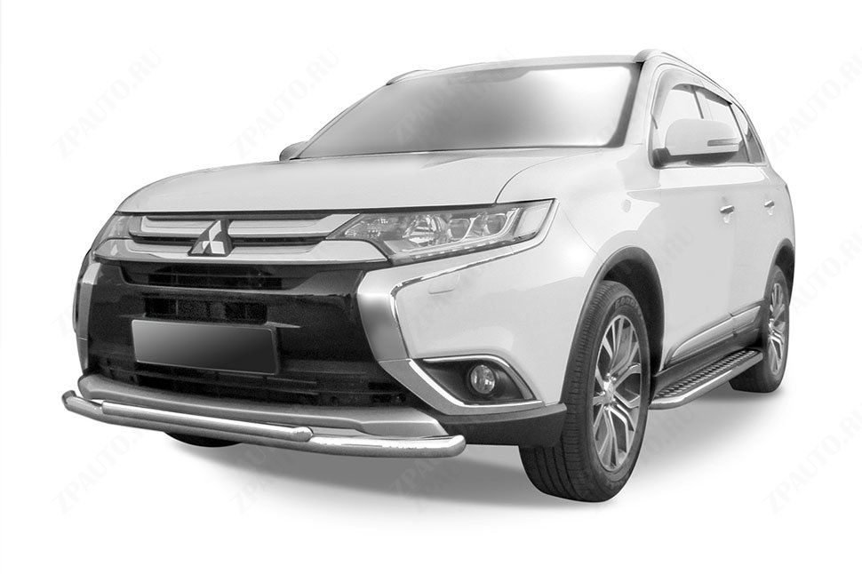 Защита переднего бампера d57+d42 двойная Mitsubishi Outlander (2015-2018) , Slitkoff, арт. MOUT15-002