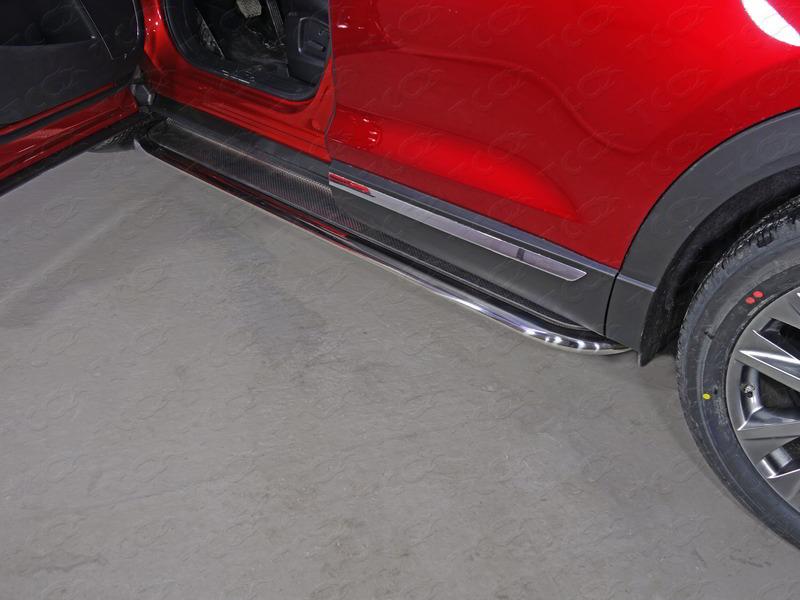 Пороги с площадкой (нерж. лист) 75х42 мм для автомобиля Mazda CX-9 2013-2017, TCC Тюнинг MAZCX913-17