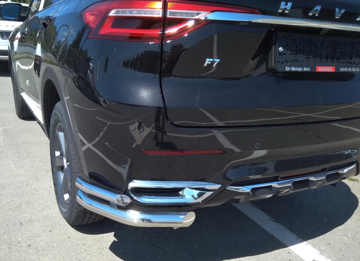 Защита заднего бампера  угловая двойная для автомобиля Haval F 7 2019. GWF7.19.19, Россия