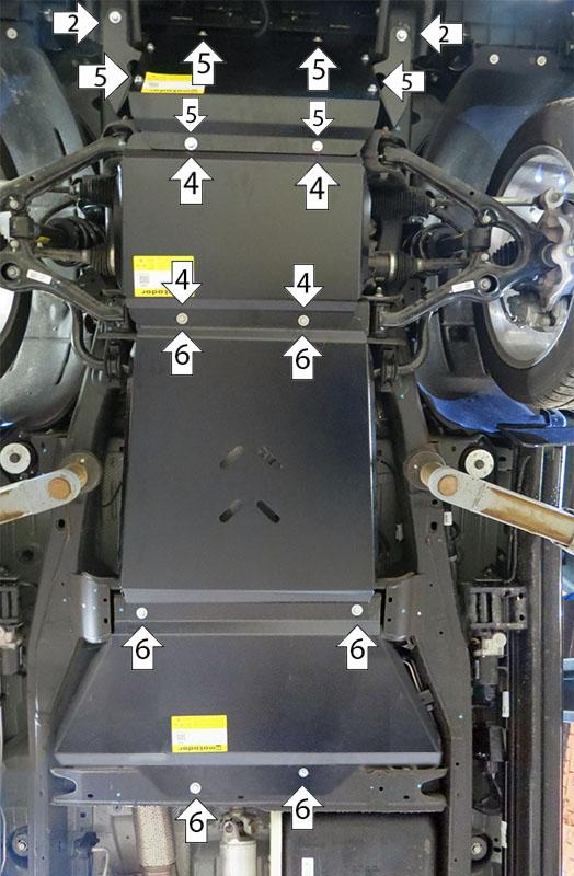 Защита стальная Мотодор (Двигатель, Задний дифференциал, Коробка переключения передач, Раздаточная коробка), 3 мм, Сталь для Cadillac Escalade 2015- арт. 13506