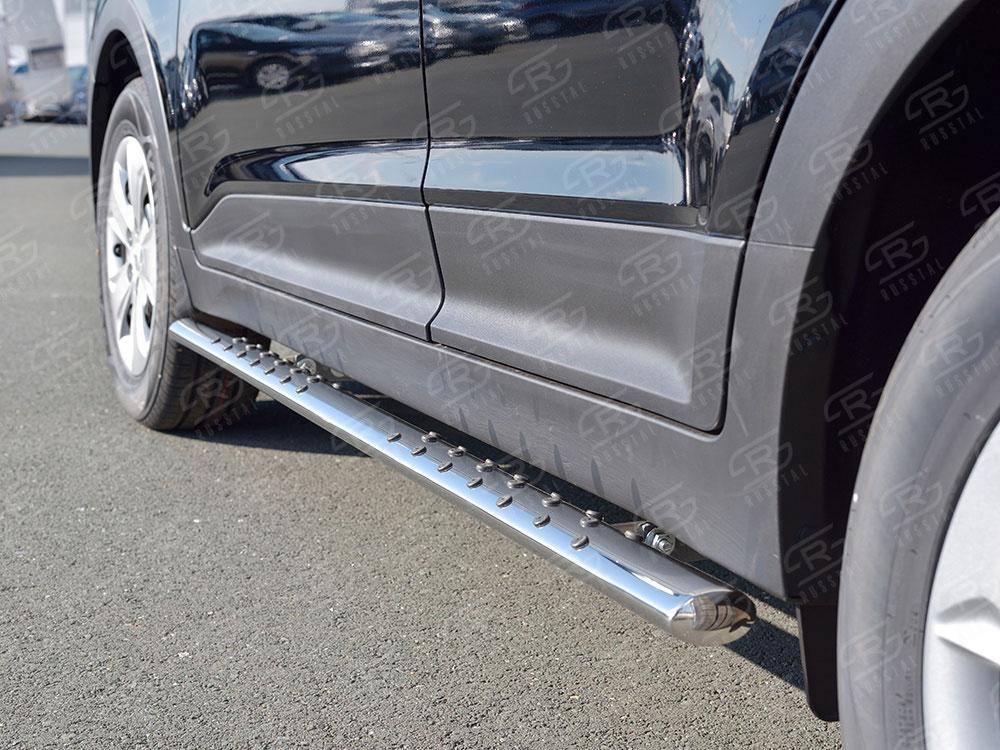 Пороги труба d75х42 овал с проступью для Hyundai Creta 2016, Slitkoff HCRO-002424