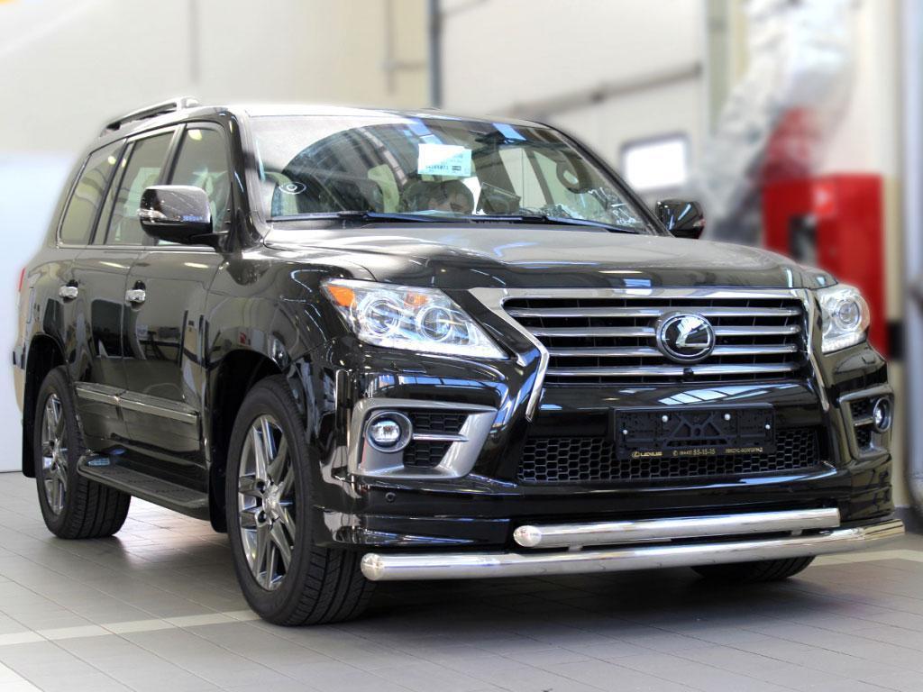Дуга передняя по низу бампера d76+60 радиусная двойная на Lexus LX 570 Sport 2013, Технотек LX12S_1