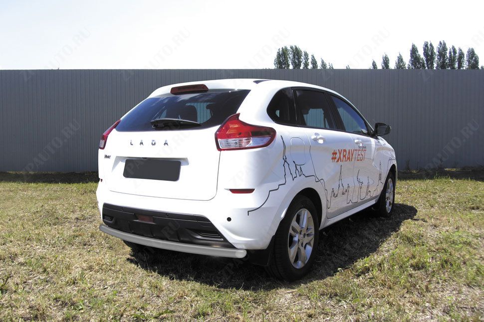 Защита заднего бампера d57 серебристая Lada Xray (2015-2023) , Slitkoff, арт. LadXR012S