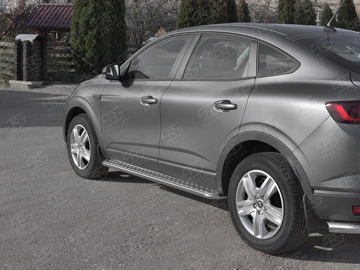 Пороги труба d42 с листом (Лист алюм, проф.сталь) (вариант 2) для автомобиля Renault Arkana арт. RARL-0033182, Slitkoff