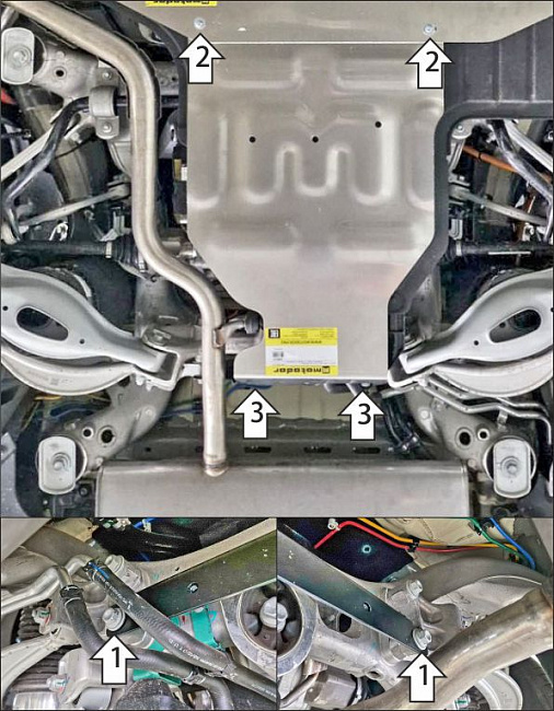 Защита алюминиевая Мотодор (Задний электромотор, Трубки охлаждения электромотора), 4 мм,  Voyah Dream  2021- арт. 348610