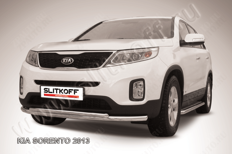 Защита переднего бампера d57+d42 двойная радиусная Kia Sorento (2012-2021) Black Edition, Slitkoff, арт. KS13-003BE