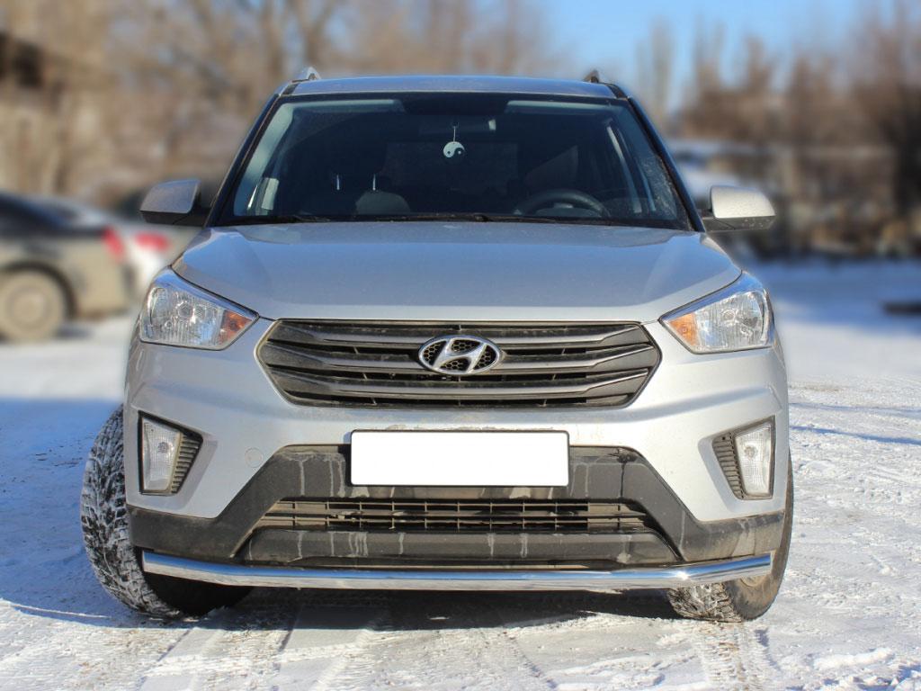 Защита переднего бампера одинарная с подгибами d53 на Hyundai Creta (Хенде Крета), Технотек HCR16_1