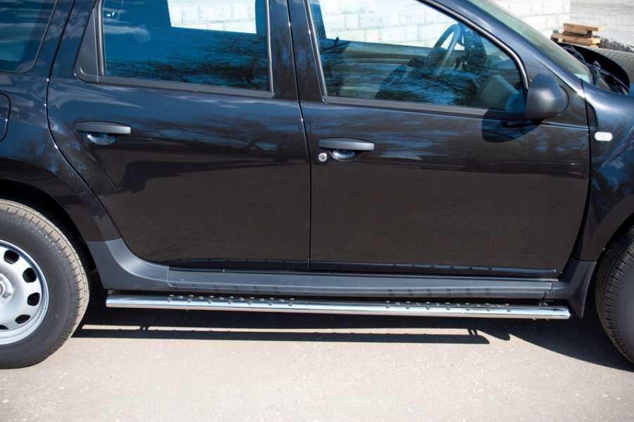 Пороги труба d75x42 овал с проступью для Renault Duster 4x2, Slitkoff RD2O-000440