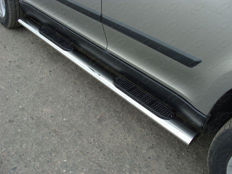 Пороги овальные с накладкой 120х60 мм для автомобиля Skoda Yeti 2014-, TCC Тюнинг SKOYET14-05