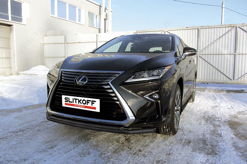 Защита переднего бампера d57+d42 двойная черная Lexus RX-350 (2015-2019) , Slitkoff, арт. LRX15-001B