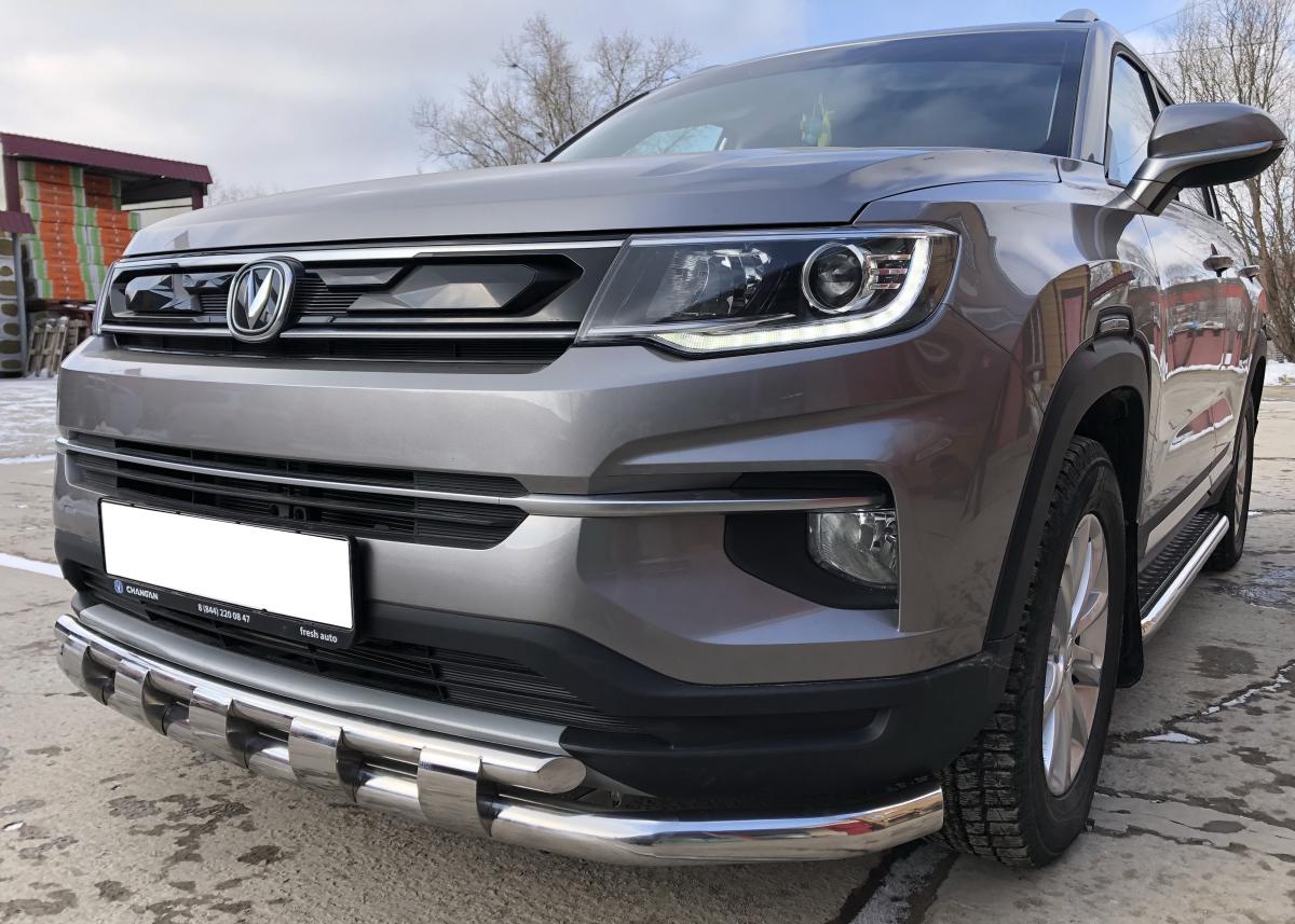 Защита переднего бампера двойная с перемычками для автомобиля CHANGAN CS35 Plus арт. CGCS35P.21.75