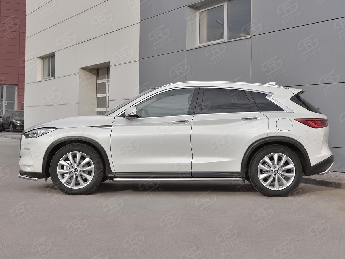 Пороги труба d42 с листом (Лист алюм, проф.сталь)  для автомобиля Infiniti QX50 2018, Slitkoff IQX5L-0030812