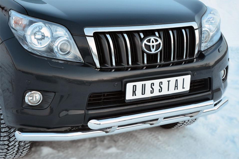 Защита переднего бампера двойная d57/57 декор для Toyota Land Cruiser Prado 150, Slitkoff PNZ-001612
