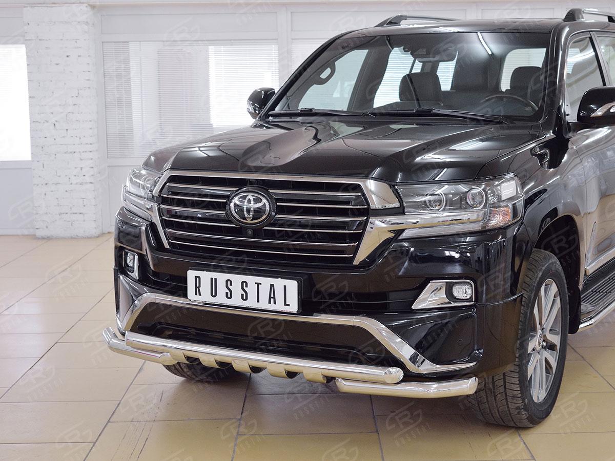 Защита переднего бампера d57/57 с клыками Toyota LC 200 Executive 2016, Slitkoff TLCZ-002554