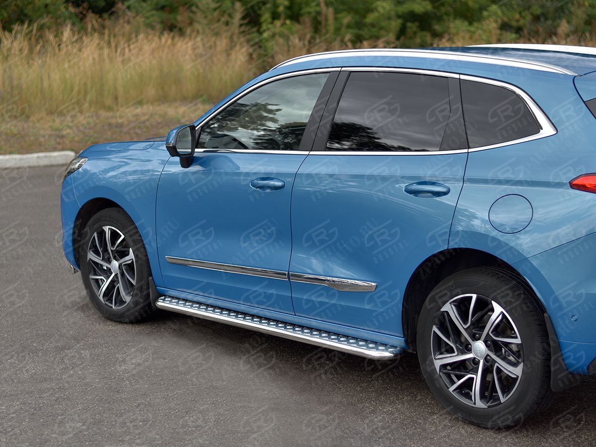 HAVAL JOLION 1.5 2WD 2021- Пороги труба d42 с листом (Лист алюм, проф.сталь) (вариант 2) HJOLL-0039892