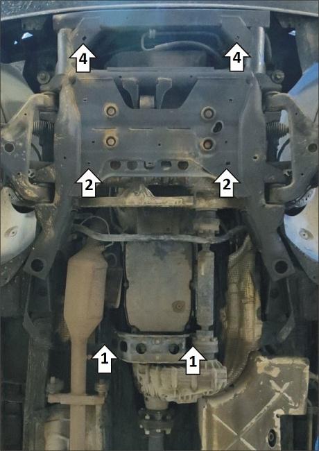 Защита алюминиевая Мотодор (Двигатель, Передний дифференциал, Коробка переключения передач, Радиатор, Раздаточная коробка), 8 мм, алюминий для Mercedes-benz Vito  2009-2014 арт. 381201