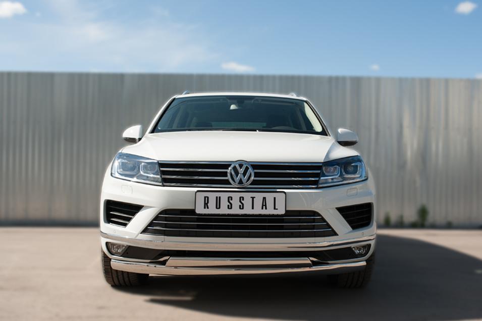 Защита переднего бампера d75х42/75х42 овальные дуги для Volkswagen Touareg 2014, Slitkoff VWTZ-002127
