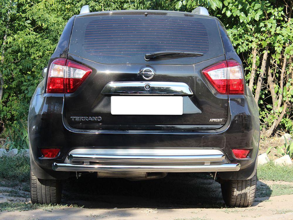 Защита заднего бампера радиусная двойная d-60+53 для Nissan Terrano 2014, Технотек NT14_3.1