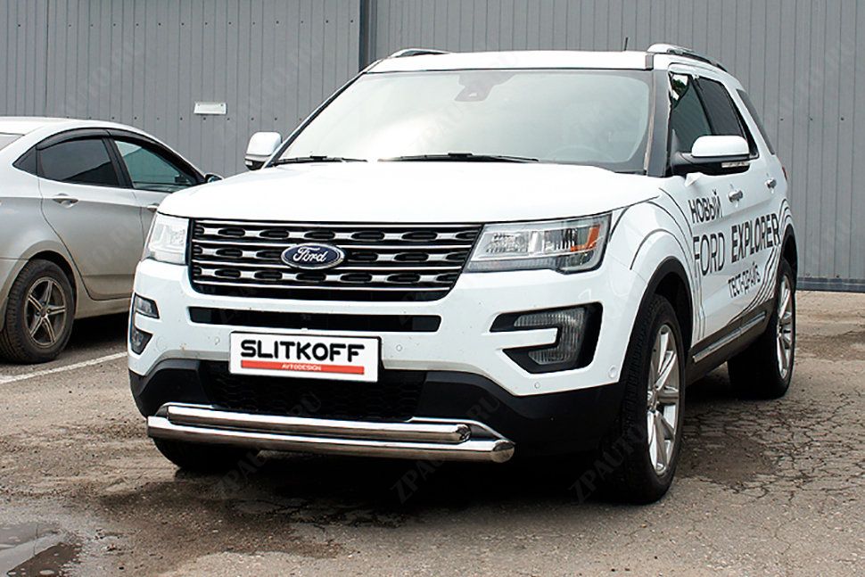 Защита переднего бампера d76+d57 двойная Ford Explorer (2017-2019) , Slitkoff, арт. FEX18001