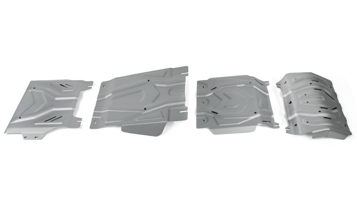 Защита радиатора, картера, КПП и РК Rival (усиленная, серая) для Fiat Fullback 2016-н.в., алюминий 4 мм/сталь 3 мм, 4 части, с крепежом, штампованная, K222.4052.1