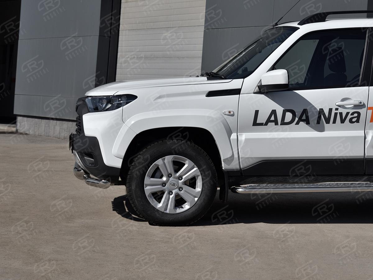 LADA NIVA TRAVEL 2021- Защита переднего бампера d63 секции-d63 уголки+клыки LNTZ-003560