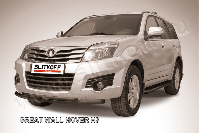 Защита переднего бампера d57+d42 двойная радиусная черная Great Wall Hover H3 (2010-2015) , Slitkoff, арт. GWHN-H3-003B