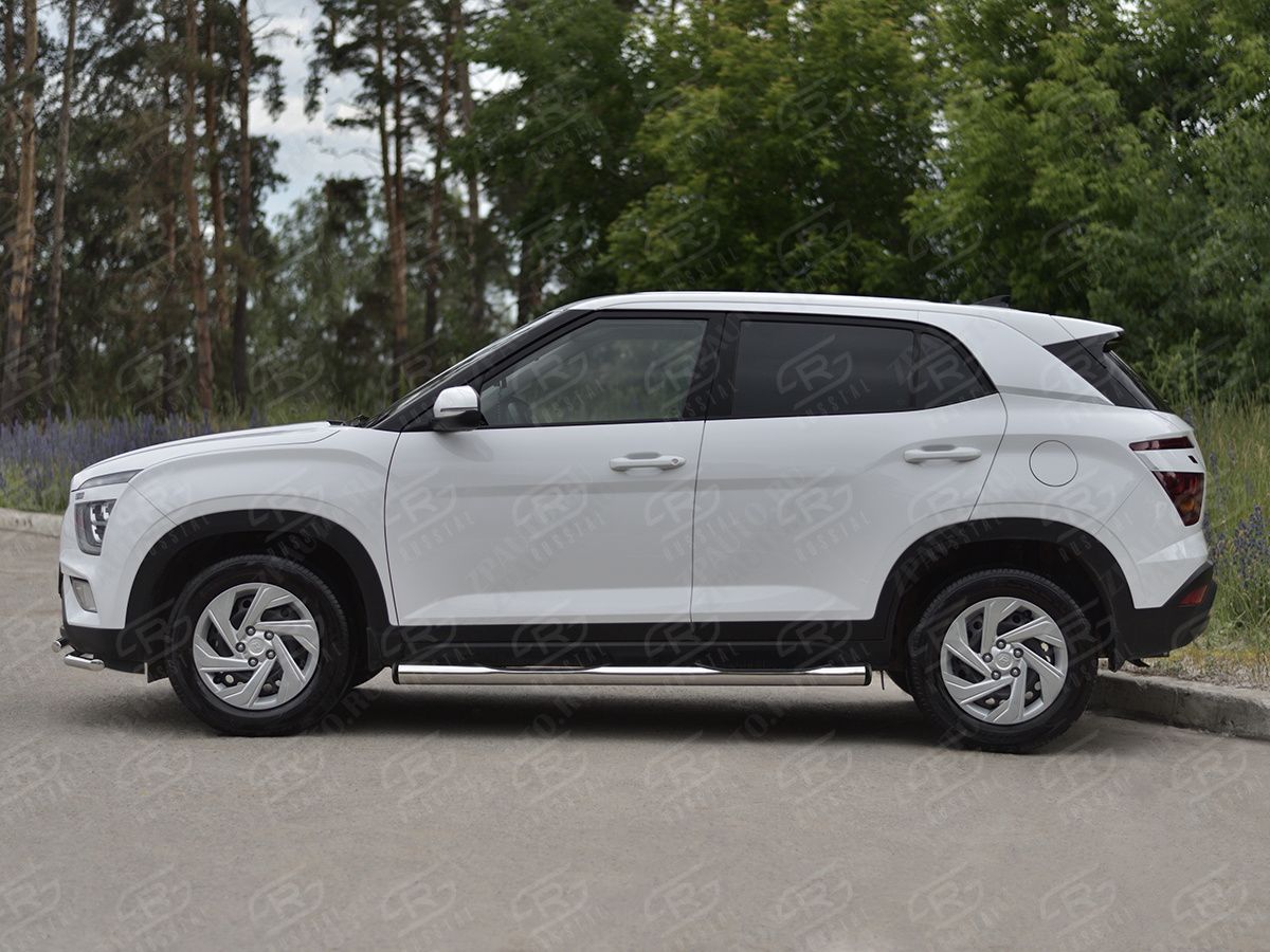 HYUNDAI CRETA 2021- Пороги труба d76 с накладкой (вариант 2) HCRT-0038242