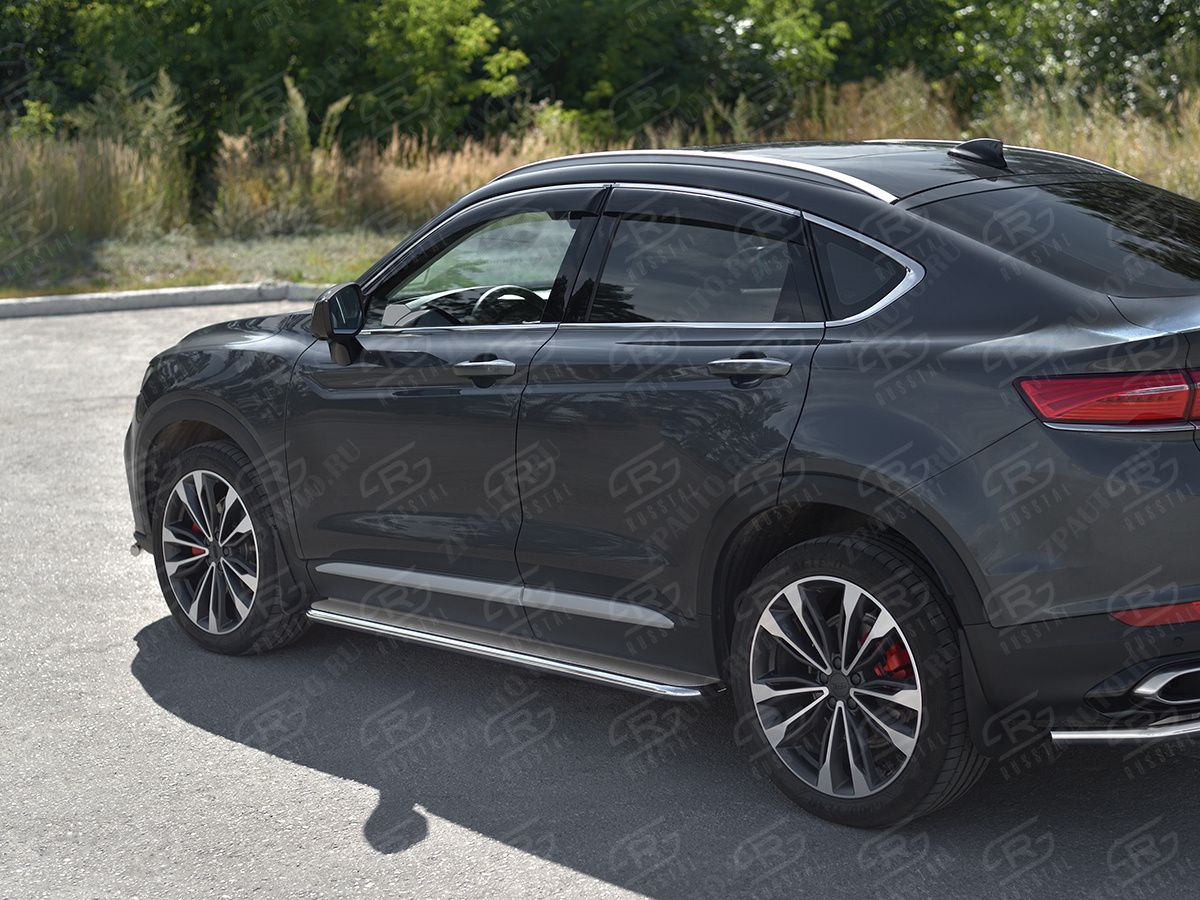 GEELY TUGELLA 2020- Пороги труба d42 с листом (Лист нерж, проф. нерж) (вариант 3) GTGL-0039443