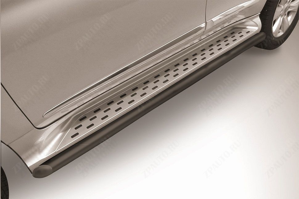 Защита штатного порога d57 черная Haval H9 (2017-2023) , Slitkoff, арт. HavH9-17-006B