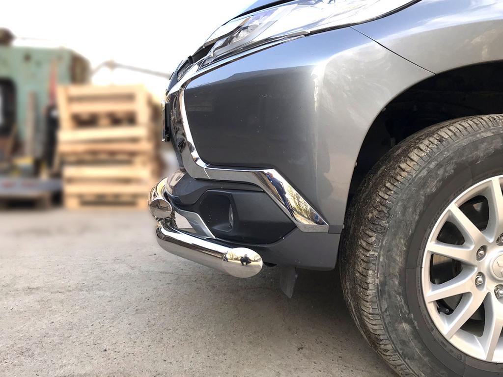 Защита переднего бампера d-76+60 с доп.накладками для автомобиля Mitsubishi Pajero Sport 2016-наст.вр., Технотек, арт. MPS16_1.2